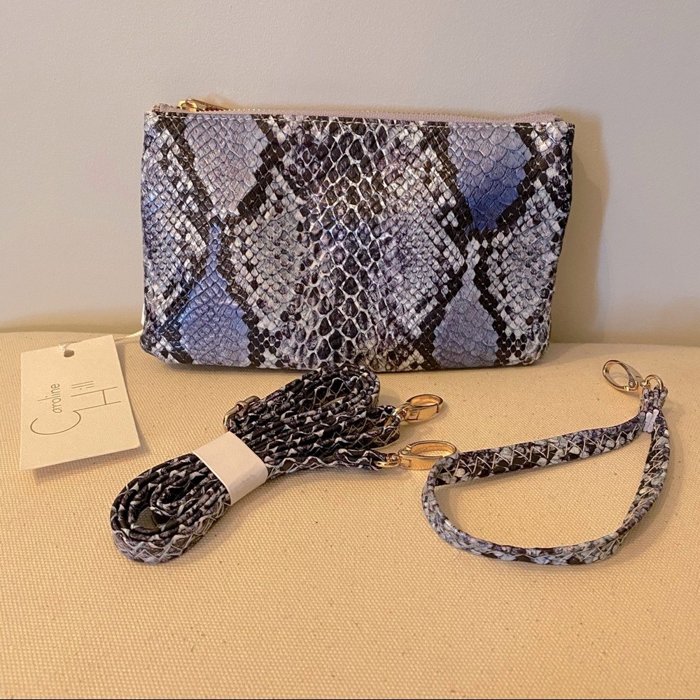 Caroline Hill blue embossed clutch